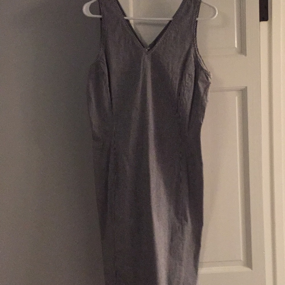 Navy/white check sheath dress